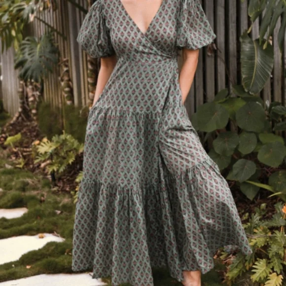 Daughters of India Zuri Wrap Dress NWT Size XS Sage - Picture 2 of 15